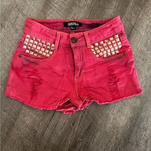 Forever 21 Red Jean Shorts with Studded Details